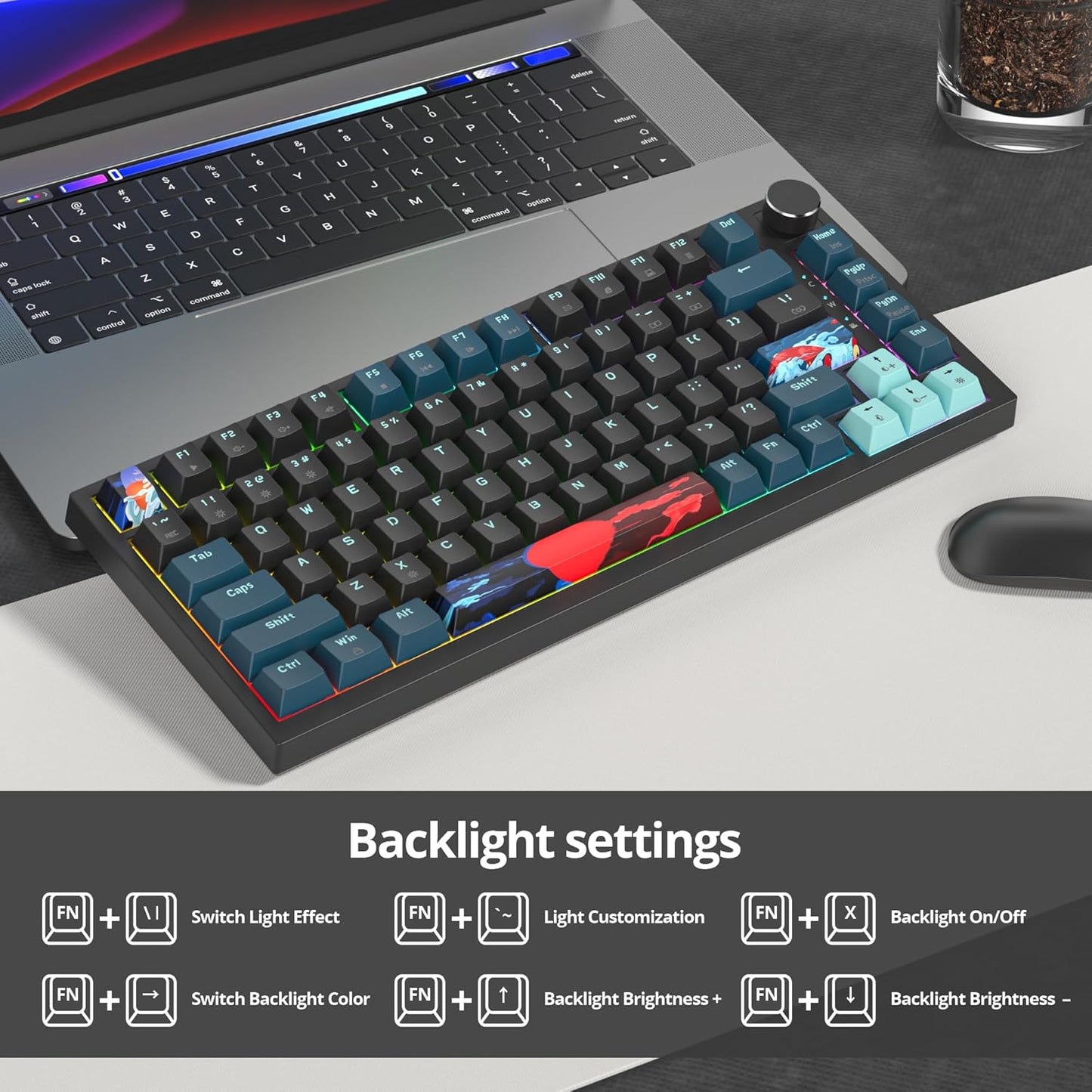 75 Percent Keyboard Gasket-Mounted with Sound Absorbing Pads, 82-Key Compact Wired RGB Mechanical Gaming Keyboard Hot-Swap Socket for Win, Blue Samurai