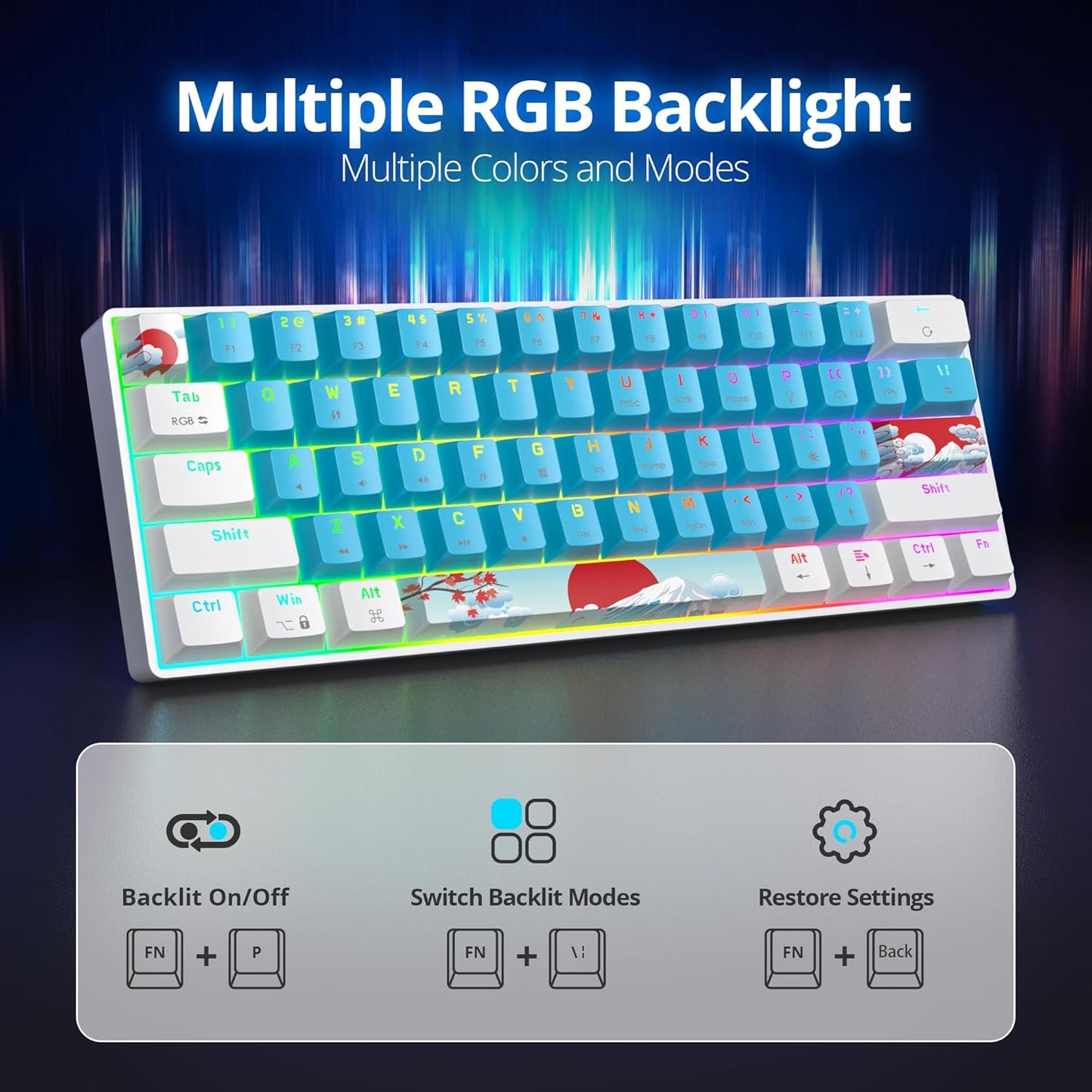 60 Percent Gaming Keyboard Green Matcha Keyboard 61 Keys Wired Mechanical Keyboard Red Switch RGB MDA Keycaps for Windows PC Laptop Gamers(61 Matcha)
