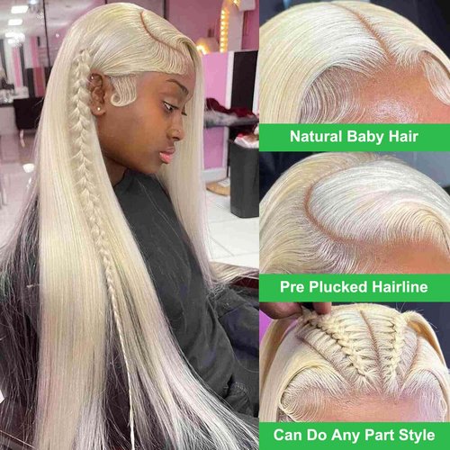 DUGPOB 24 Inch 613 13x6 Lace Front Wig Human Hair Blonde Wigs Straight Hair 613 HD Lace Wig 13x6 Pre Plucked Human Hair Wigs Brazilian Straight Blonde Glueless Lace Front Wigs