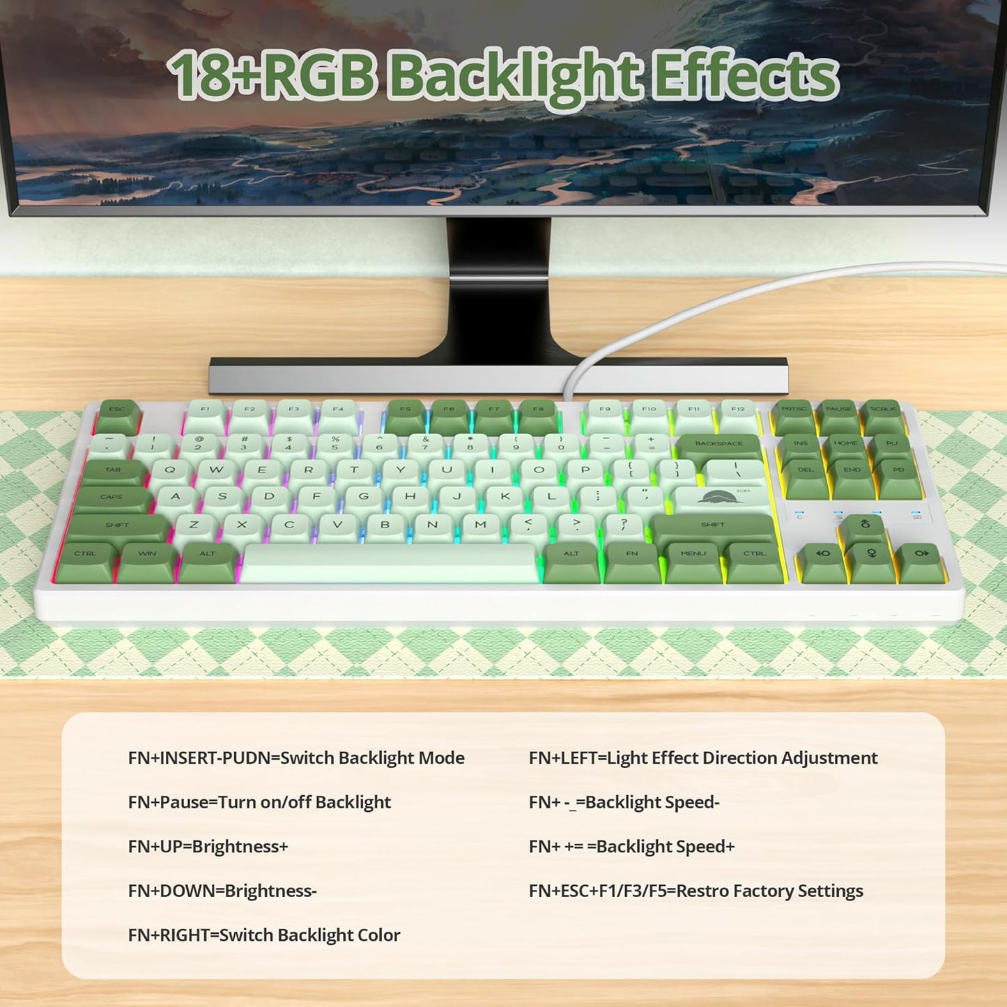 60 Percent Keyboard Mechanical RGB Backlit Wired 60% Gaming Keyboard Blue with PBT Keycaps for Windows PC Gamers (Sea/Red Switch)