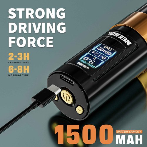 Neebol Cordless/Wired Tattoo Gun Kit with Extra Battery Complete Powerful Tattoo Pen Machine Set, 20 Tattoo Cartridge Needles, Black Tattoo Ink, Tattoo Supplies Equipment For Beginners and Pros