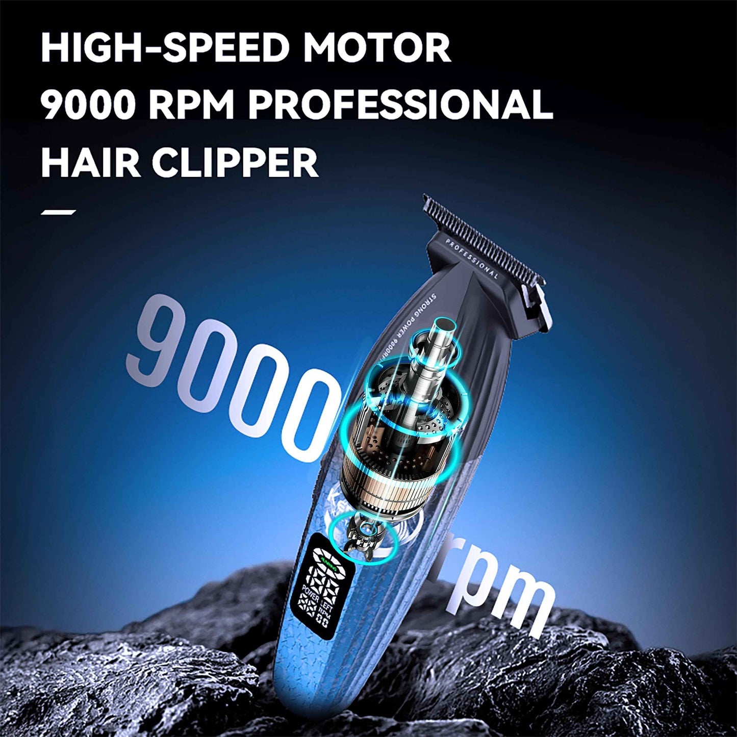 KEMEI 1669 Beard Trimmer for Men, Cordless Hair Trimmers with LED Display, 9000 RPM Hair Clippers for Barber with Charging Base, DLC Coated T-Blade