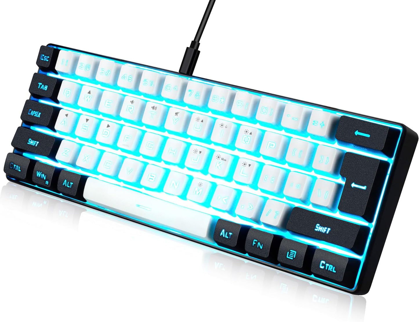abucow Gaming Keyboard Minimalist Portable Wired Ultra-Compact Mini Imitation 61 Keys RGB Backlit Keyboard (Black-White)