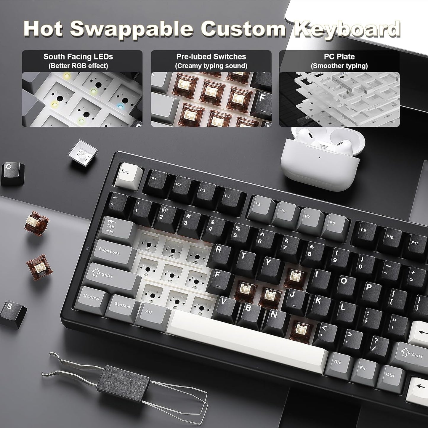 YUNZII IF99 Wireless Mechanical Gaming Keyboard with Smart LCD Display, QMK/VIA Programmable BT/2.4G/USB-C Gasket Mounted Hot Swap RGB 96% Layout for Mac/Win (White, Gateron Zero Switch)