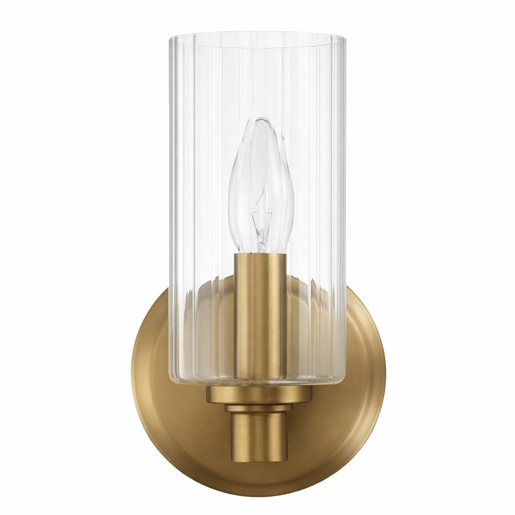 Jardin Single Light Wall Sconce With Clear Ribbed Glass - Satin Brass