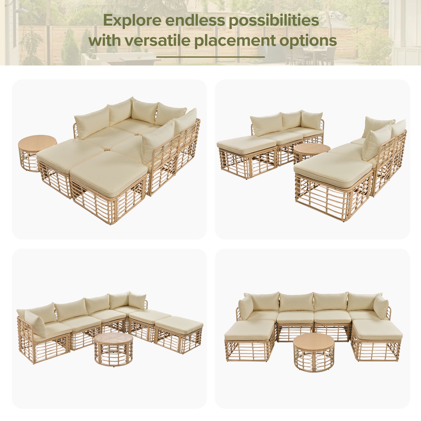 GO 7 Pieces Outdoor Patio Furniture, All-Weather Rattan Sectional