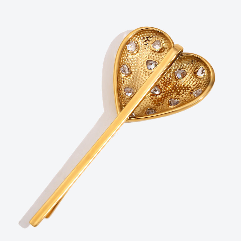 Love Heart Rhinestone Hair Clip - Gold