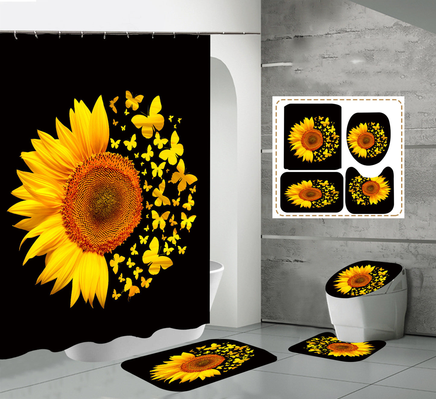 Waterproof Polyester Shower Curtain with Sunflower Pattern - Hotel & Bathroom Decor