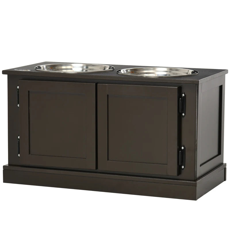 Elevated Dog Feeder with Storage and Stainless Steel Bowls - Large Dogs Coffee