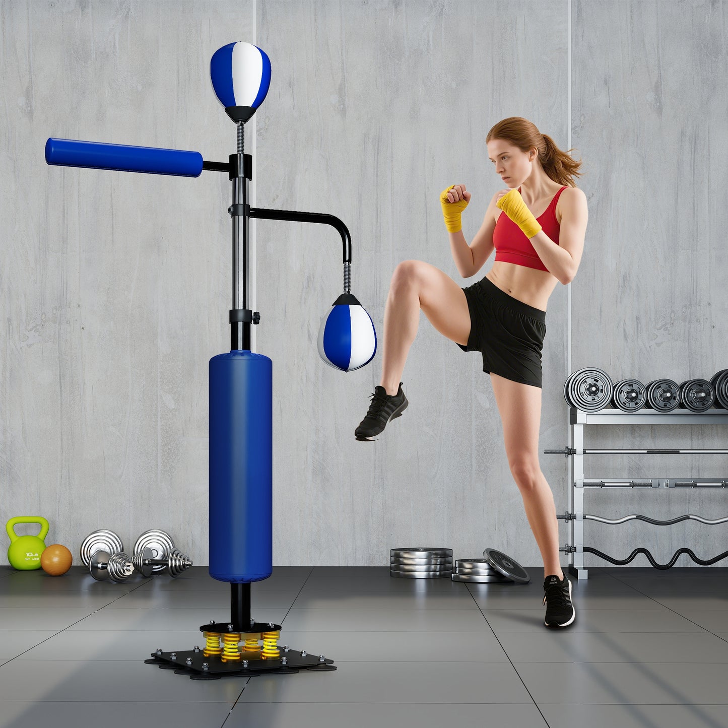 Speed Punching Bag Stand with Reflex Bag - Blue, Adjustable 4.6' to 6.7'