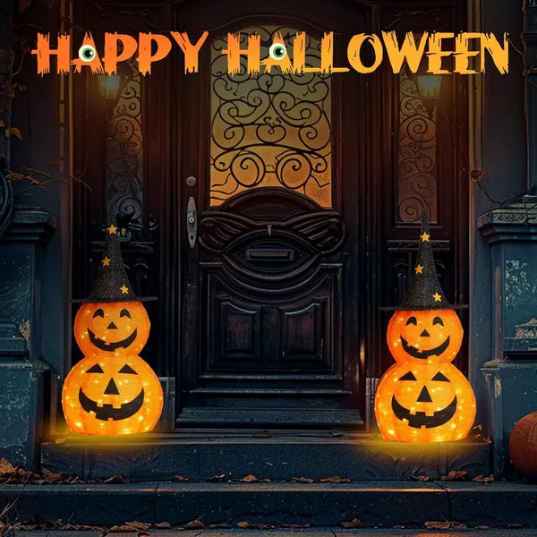 Lighted Halloween Pumpkin Decorations - 3FT Collapsible Set