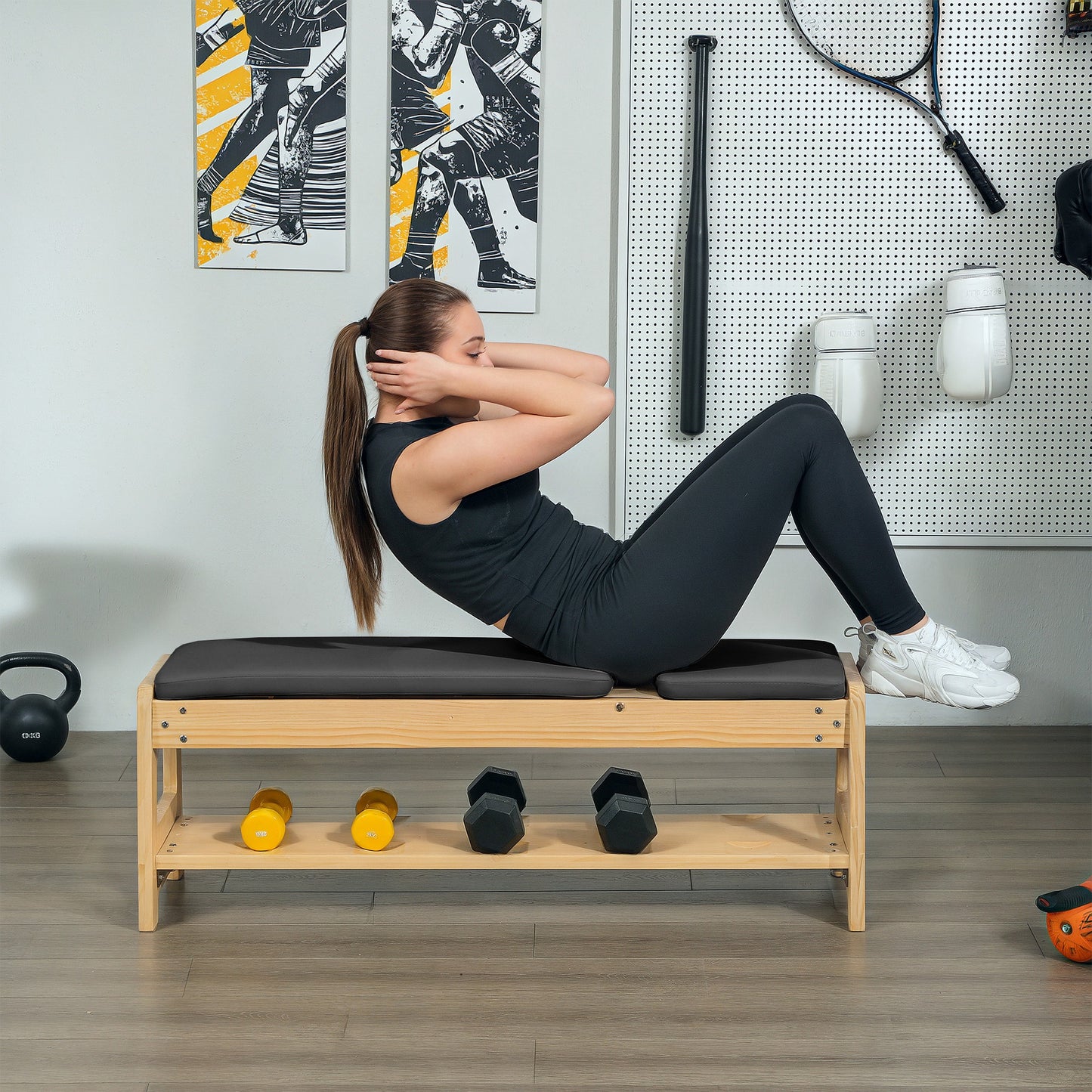 Adjustable Weight Bench with Dumbbell Rack - Black