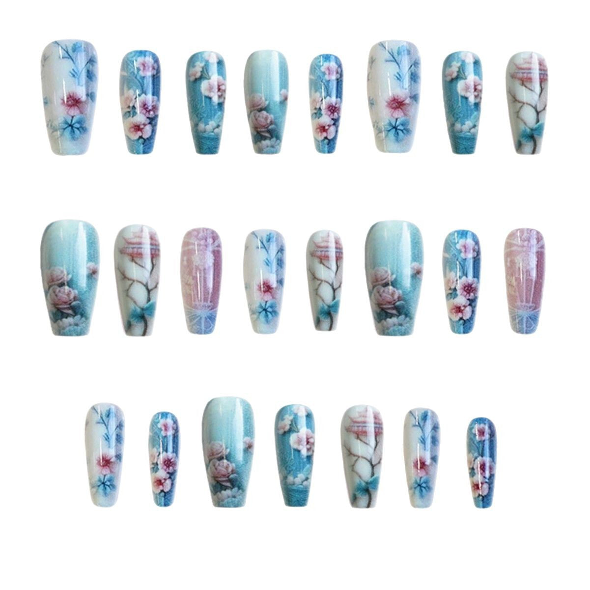 Fake Nail Art Stickers - 24 Pieces Floral & Christmas Designs for Ladies