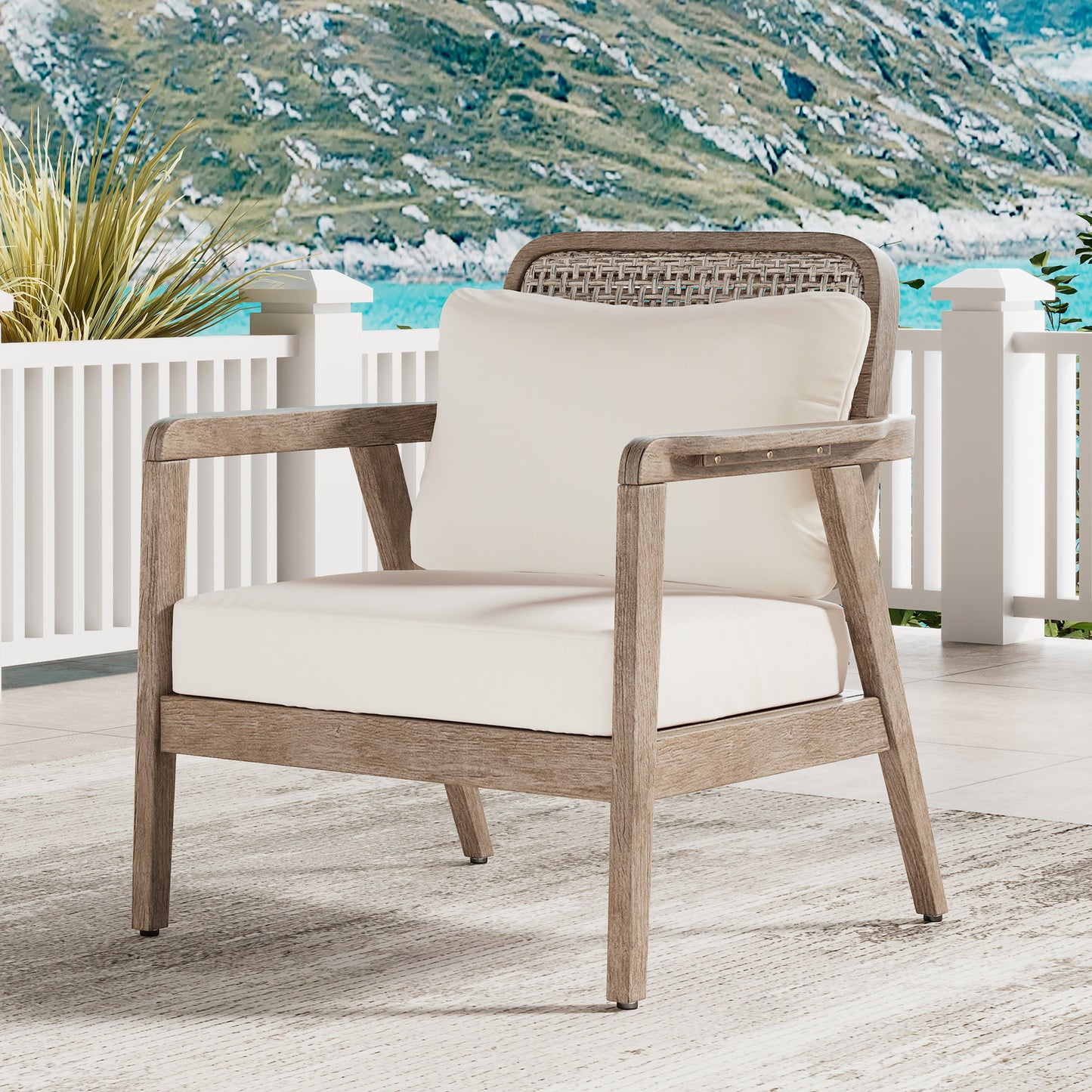 Outdoor Acacia Wood Patio Club Chair, Furniture,Waterproof Thick