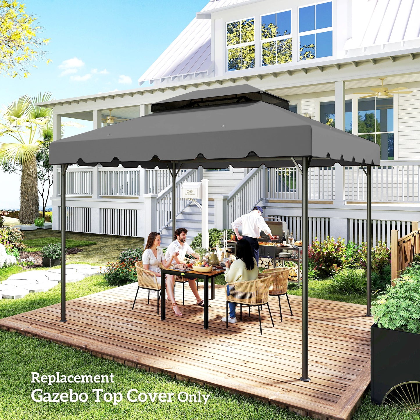 Replacement Canopy for 13 x 10 Gazebo - Light Gray, Double Vented Roof