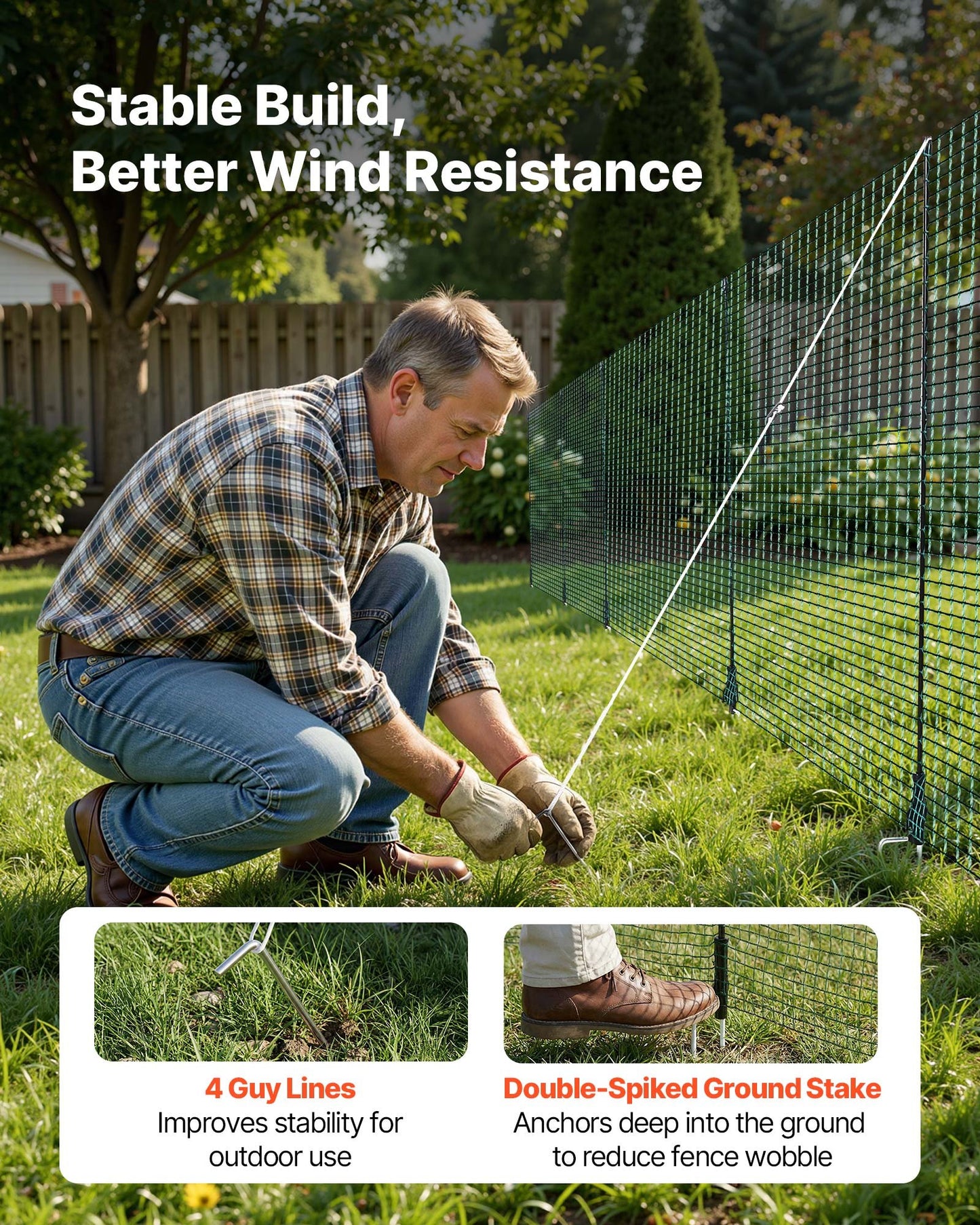 Black Temporary Garden Fence 3x49.2 ft Mesh Netting with Stakes & Ropes