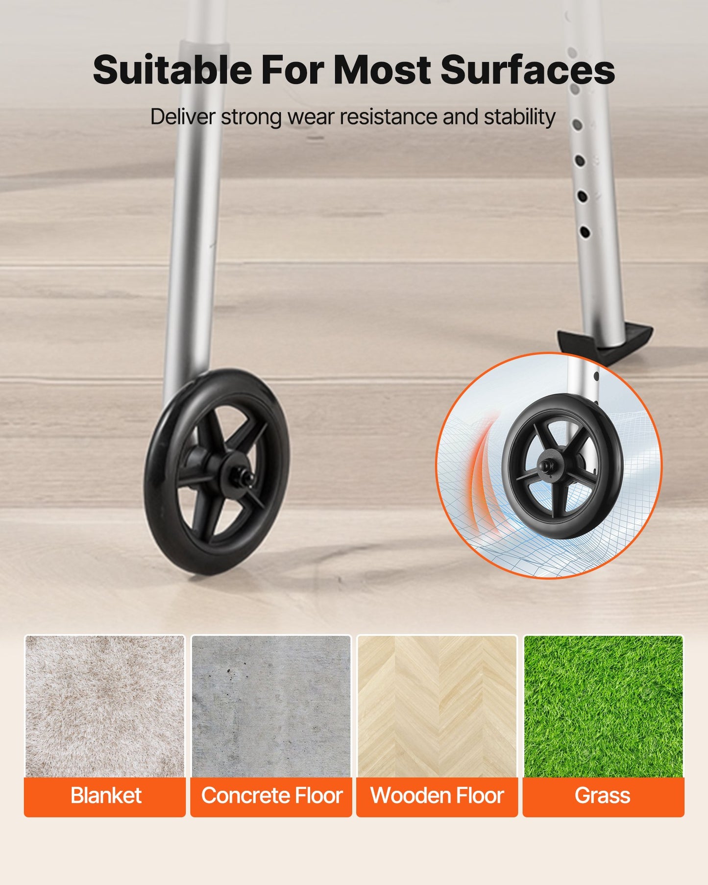 Foldable Walker with 8-Position Height Adjustment and 5-Inch Wheels - Lightweight Aluminum Support for Seniors & Adults