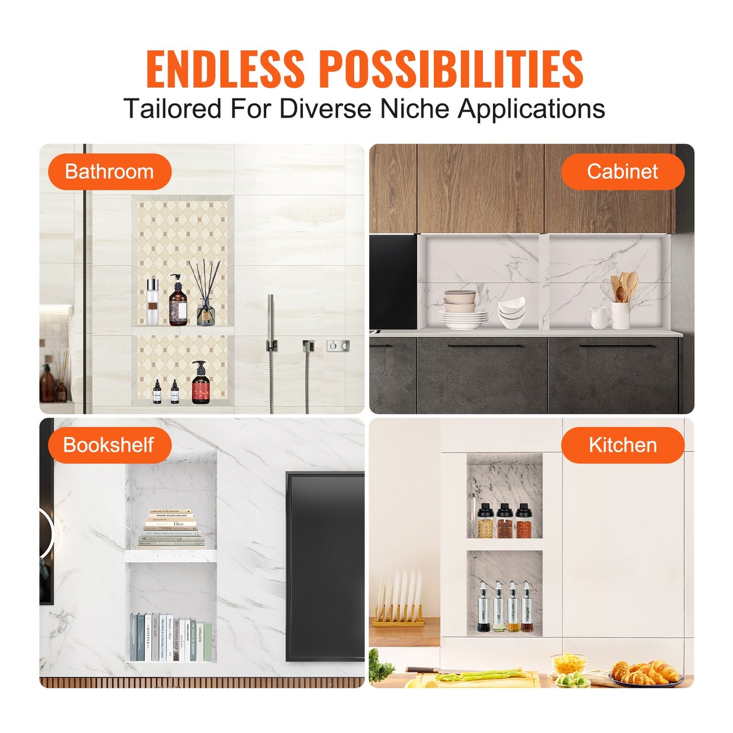 Recessed Shower Niche with Double Shelf Organizer - Black