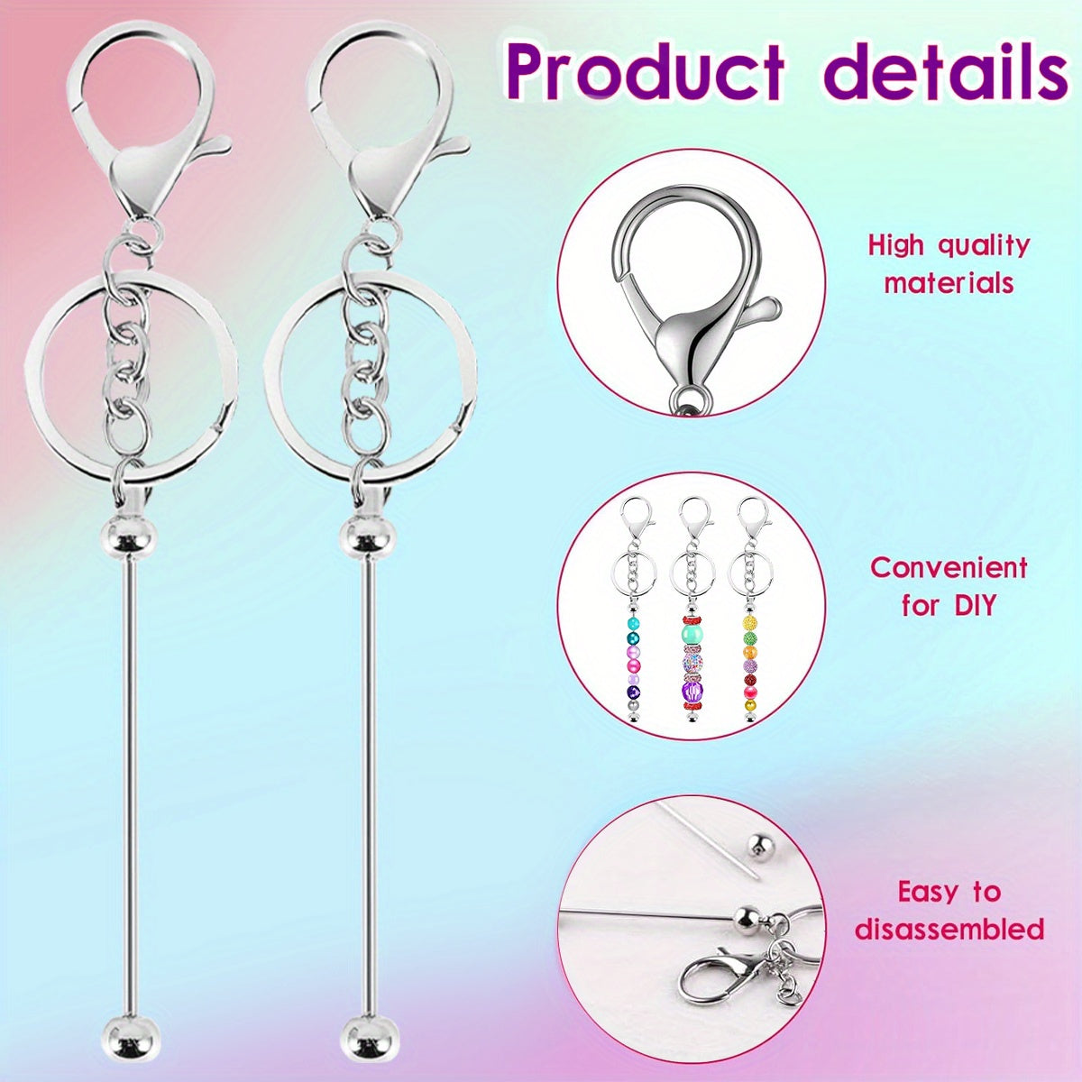 DIY Beaded Keychain Set - 60 Pieces with Thank You Cards