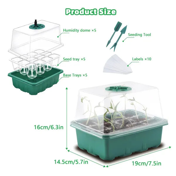 5-Pack Seed Starter Kit with LED Grow Lights - Indoor Mini Greenhouse