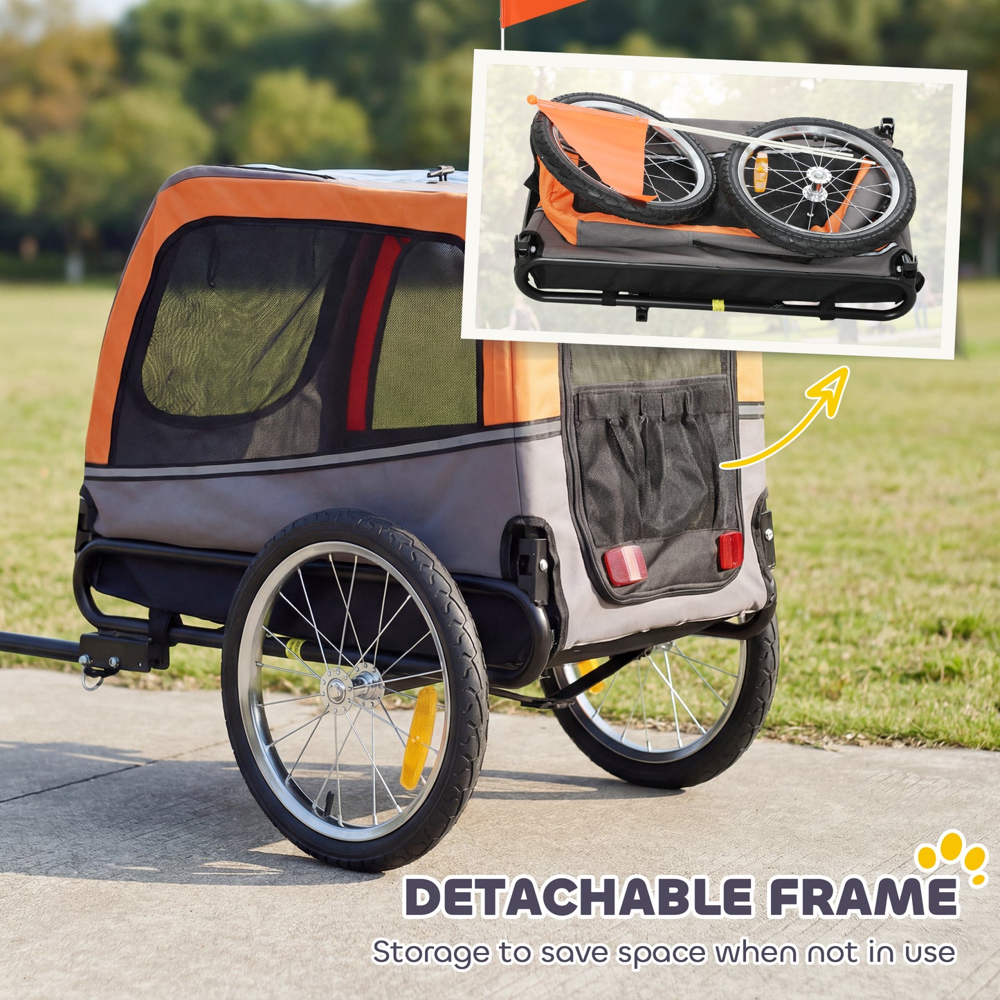 Dog Bike Trailer Pet Carrier with Quick-Release Wheels & Reflectors - Orange 790x230x530mm