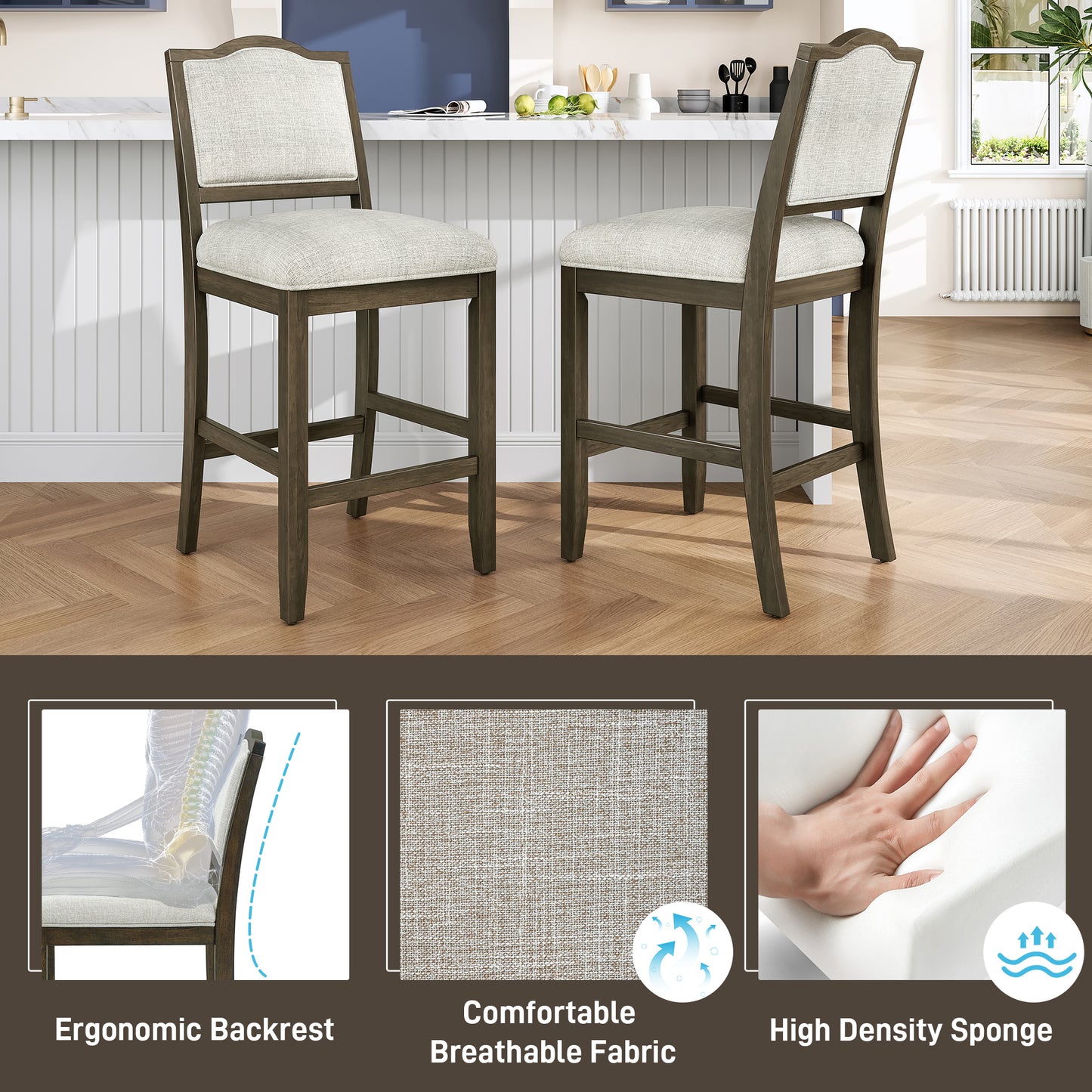 Counter Height Bar Stools Set Of 2 - Rustic Pack With Rubber Wood