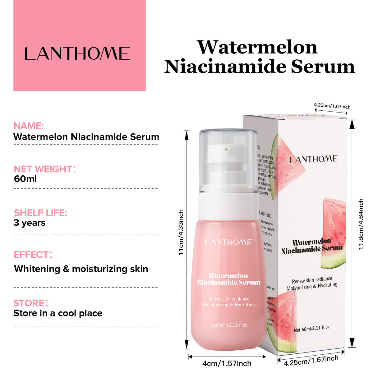 Watermelon Facial Essence with Nicotinamide 60ml – Brightening Skin Care Serum