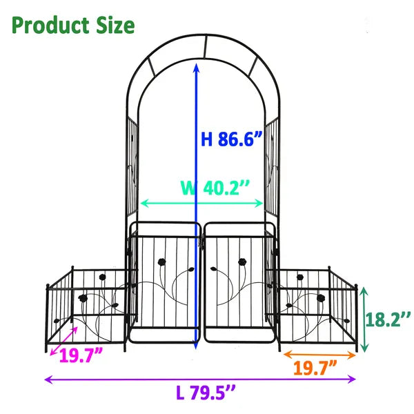 Metal Garden Arch with Gate for Climbing Plants - 79.5" x 86.6" - Black