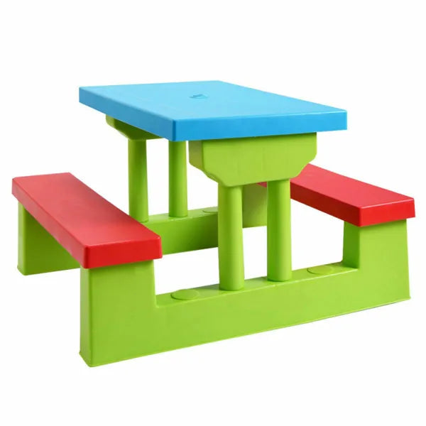 Kids Picnic Table Set with Removable UV Protection Umbrella - Green