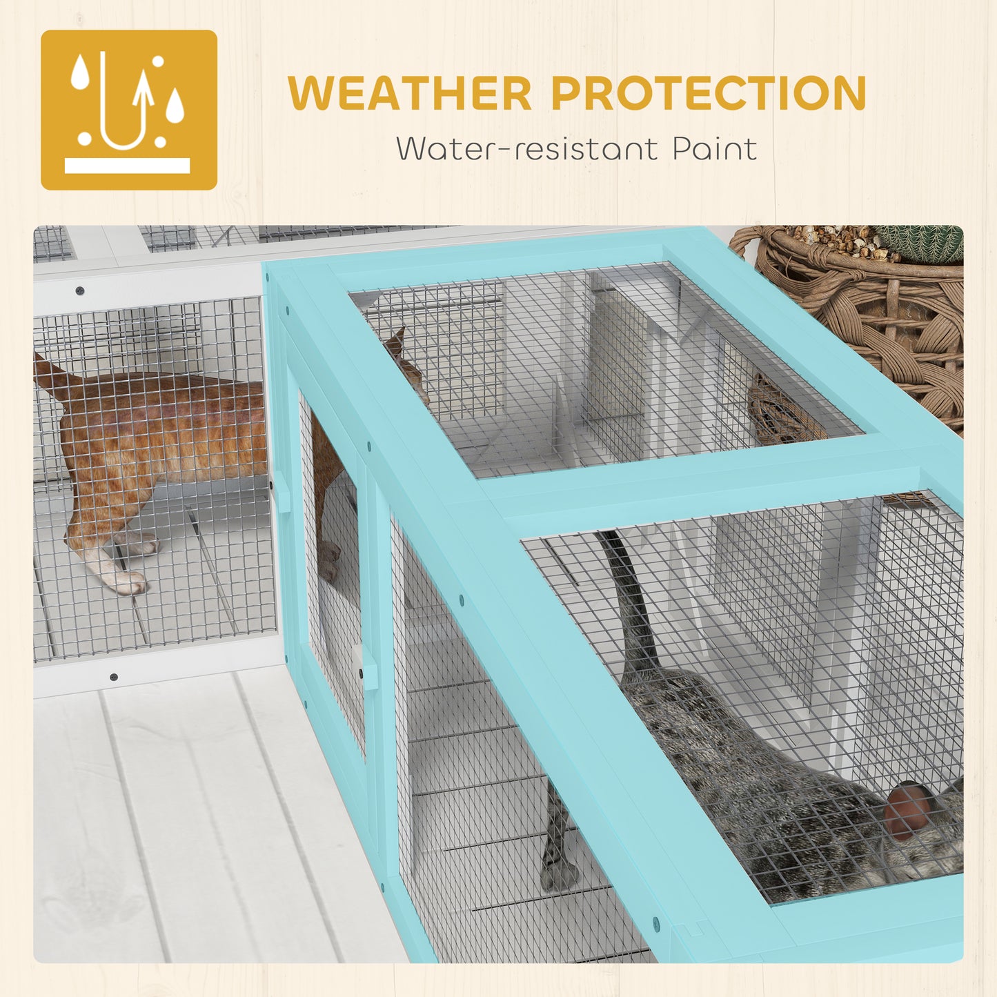 Outdoor Wooden Cat Tunnel 98 Inches with 8 Doors - Expandable Pet Play Center
