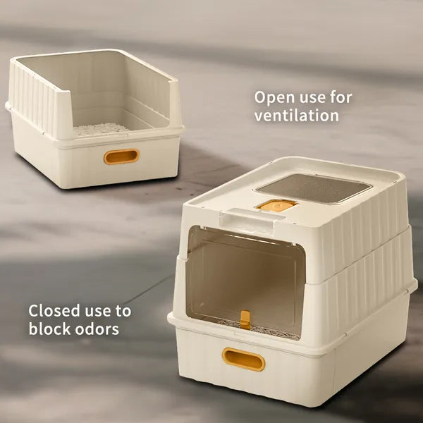 White Cat Litter Box with Drawer Style Design, Spacious & Hygienic