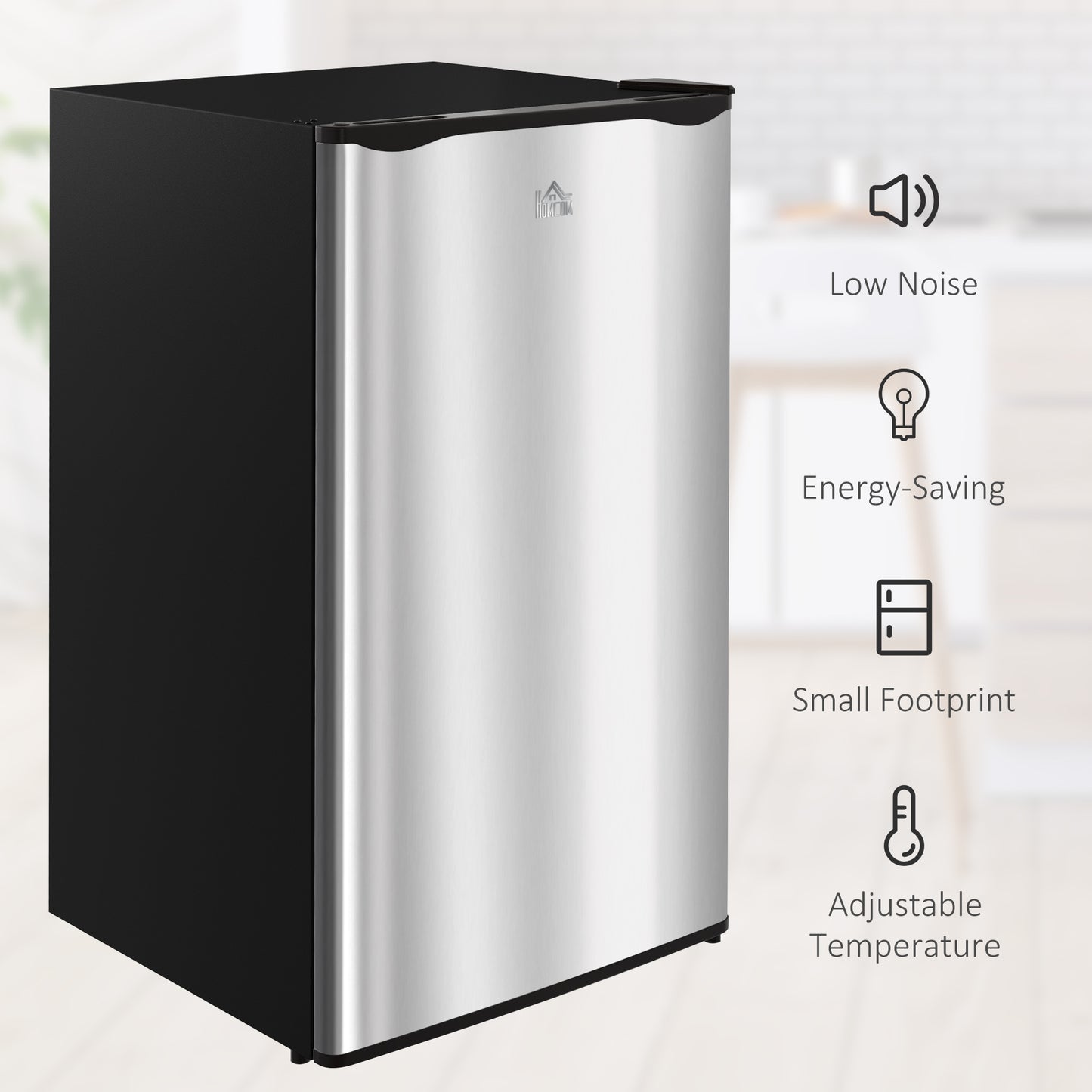Mini Fridge with Freezer - Compact 3.2 Cu Ft Cooler, Adjustable Thermostat, Reversible Door, Silver