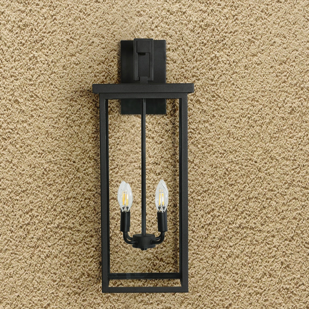 Modern Outdoor Wall Lantern - Black Metal Frame, Clear Glass