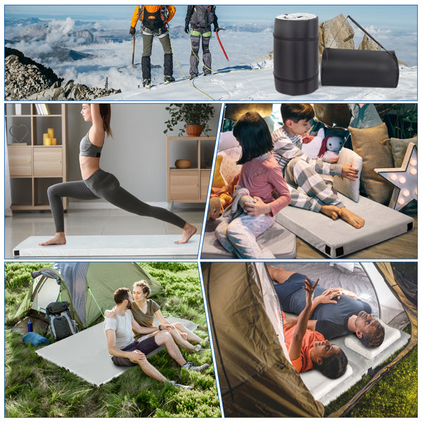 Memory Foam Camping Mattress with Storage Bag & Pillow - Grey