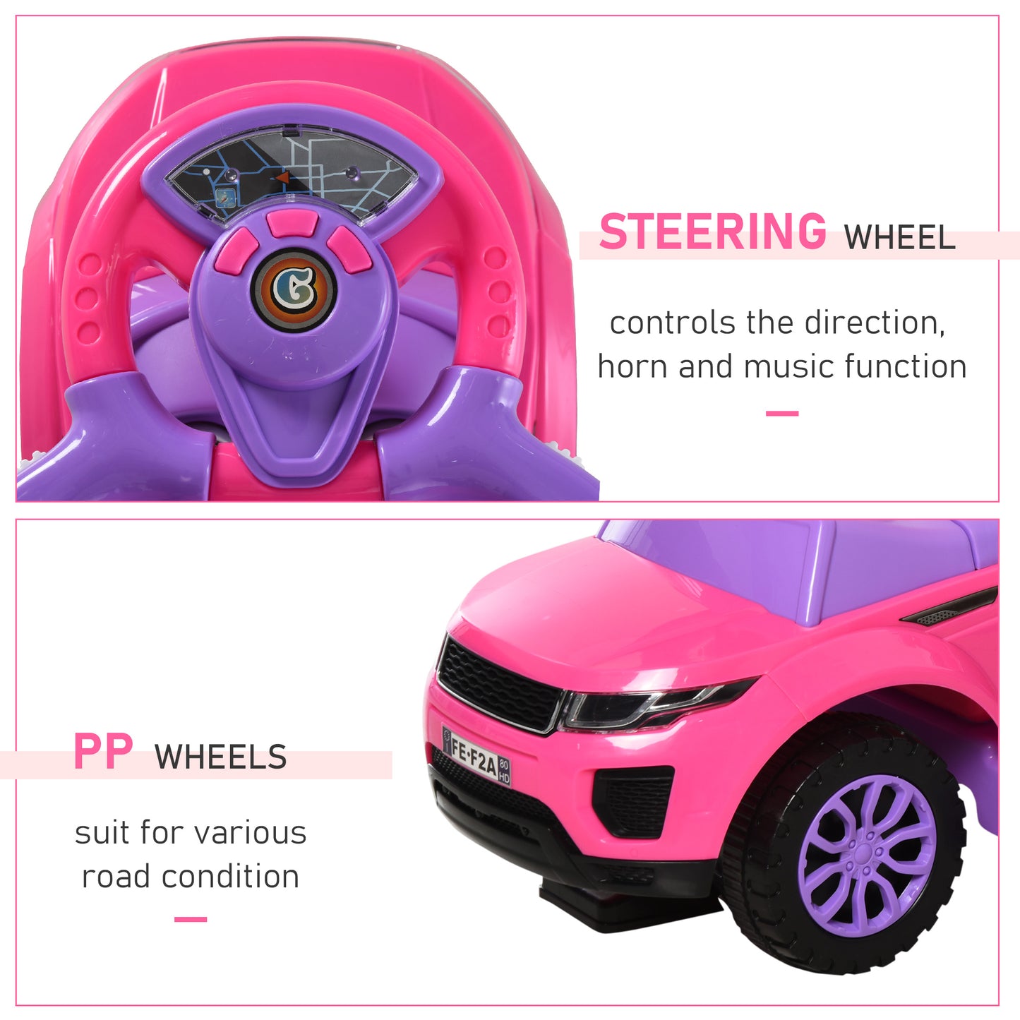 3-in-1 Push Car for Toddlers - Pink Ride-On Stroller Toy