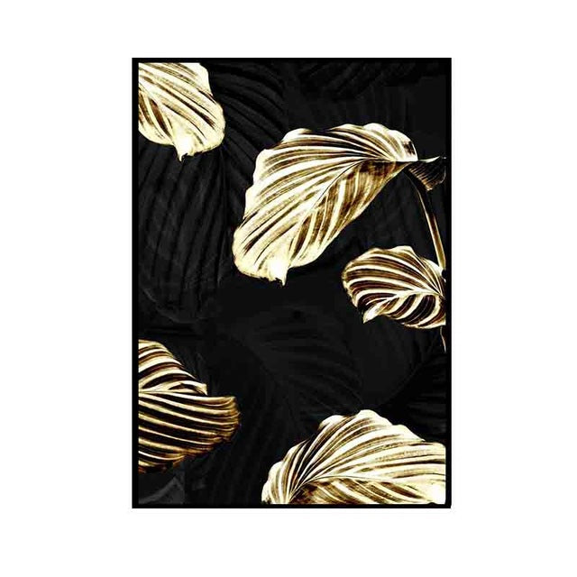 Modern Canvas Wall Art - Abstract Golden Plant Leaf Design, Frameless, Multiple Sizes