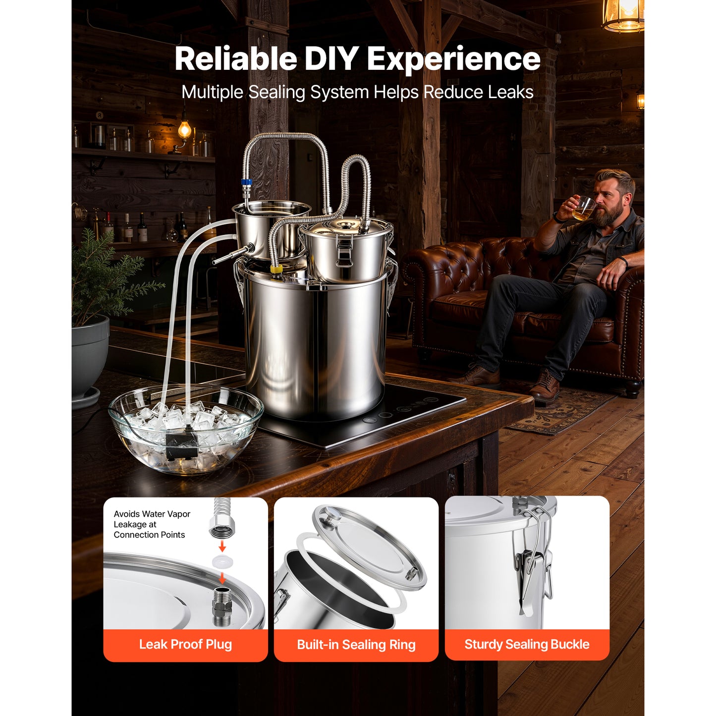 8 Gallon Home Alcohol Still Kit with Thumper Keg & Thermometer