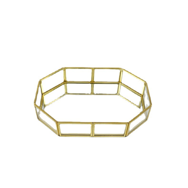 Geometric Glass Jewelry Storage Box with Brass Tray - Multiple Sizes