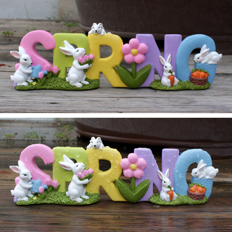 Outdoor Resin Bunny Decoration - Pastoral Alphabet Bunny Ornament for Garden & Party
