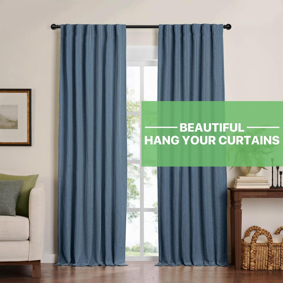 Adjustable Black Curtain Rod Set 28-48 Inch with Brackets