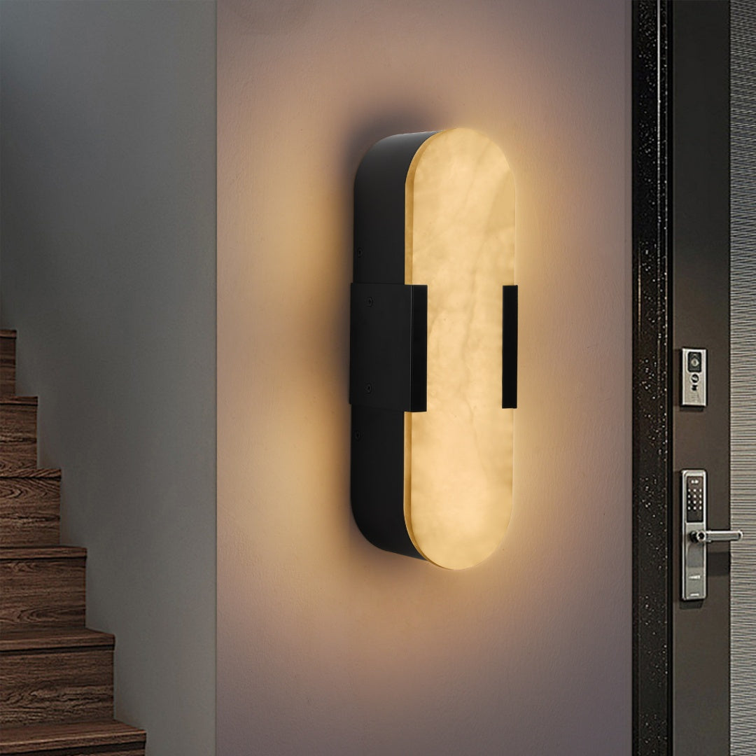 Black Marble Wall Sconce Set of 2 - Modern Snowflake Gypsum Lighting