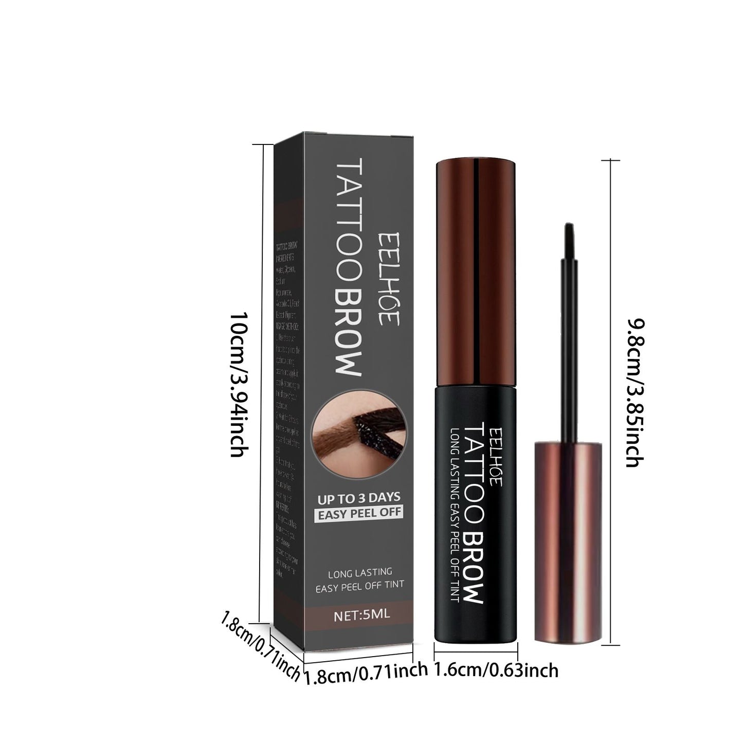 Peel-Off Eyebrow Dye Gel - Waterproof Long-Lasting Brow Tint - Brown