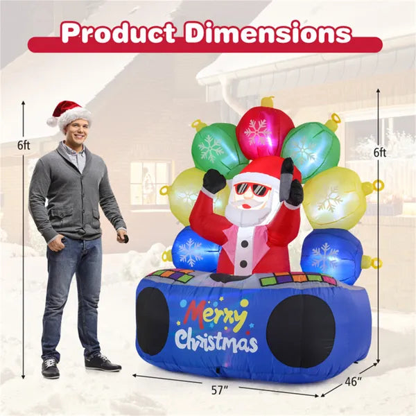 6ft Inflatable DJ Santa with RGB LED Orbs - Outdoor Party Decor