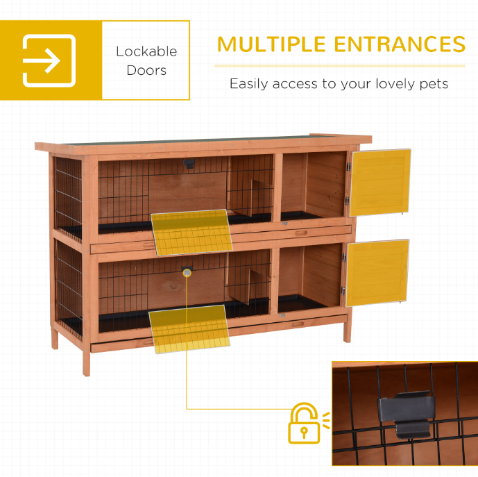Outdoor 2-Tier Rabbit Cage with Removable Dividers and Pull-Out Trays - Orange