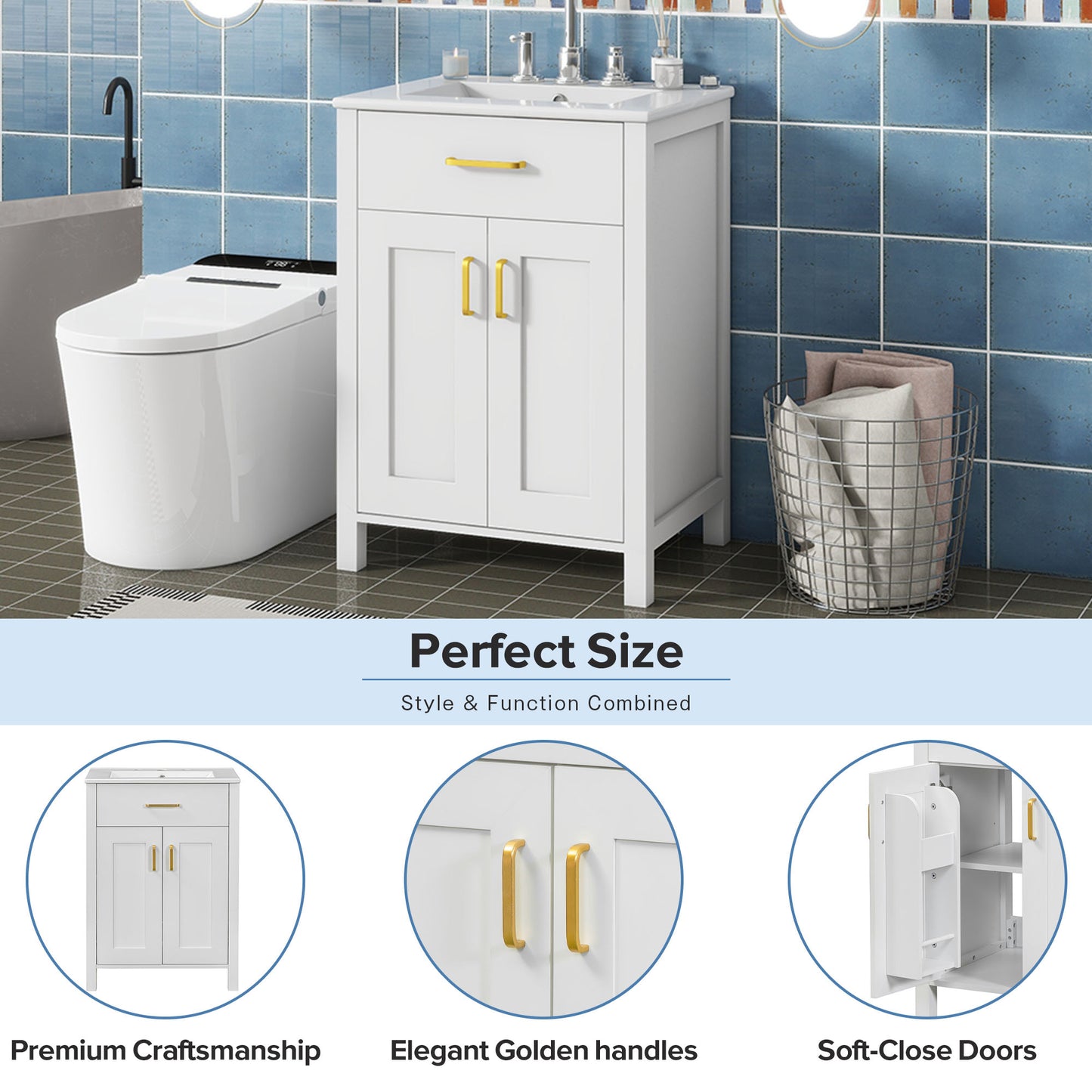 48-Inch Modern Bathroom Vanity with Ceramic Sink & Soft-Close Doors