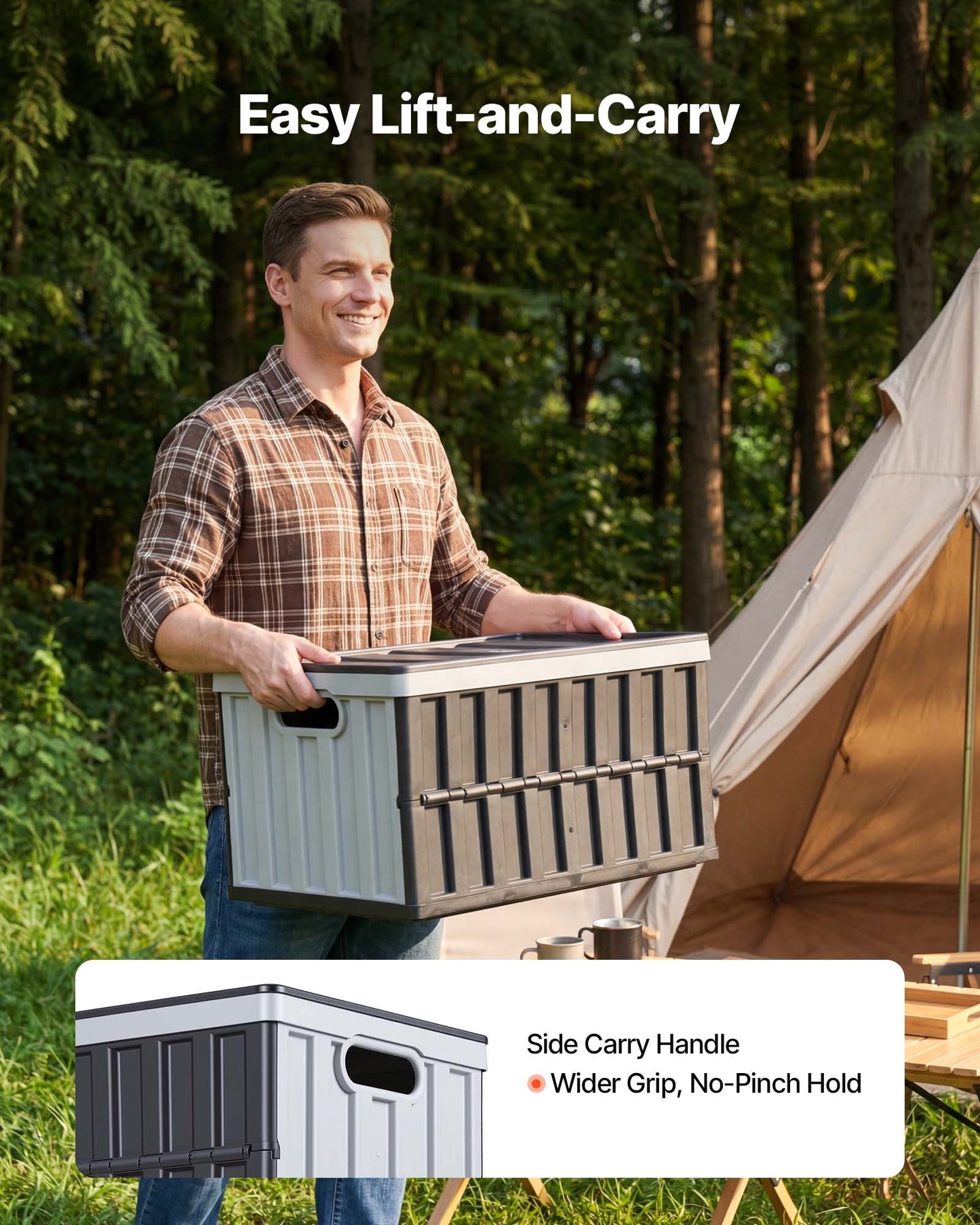 Heavy Duty Collapsible Storage Bins with Lids - 65L Space-Saving Plastic Crates, Stackable & Foldable, Black