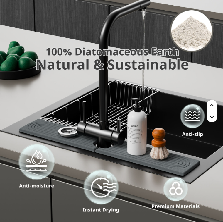 Diatomaceous Earth Sink Tray - Instant Dry Kitchen Organizer