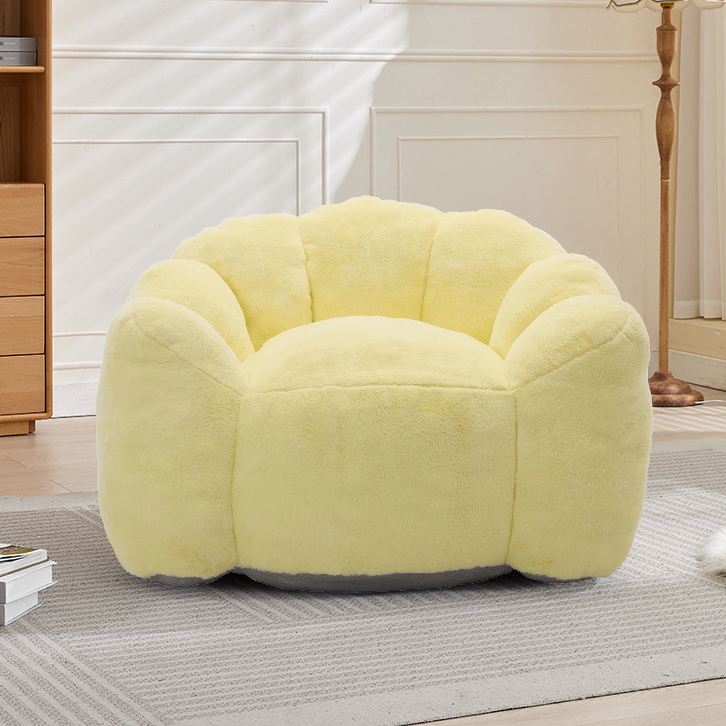Adult Bean Bag Sofa with Pull Ring - Yellow Faux Fur