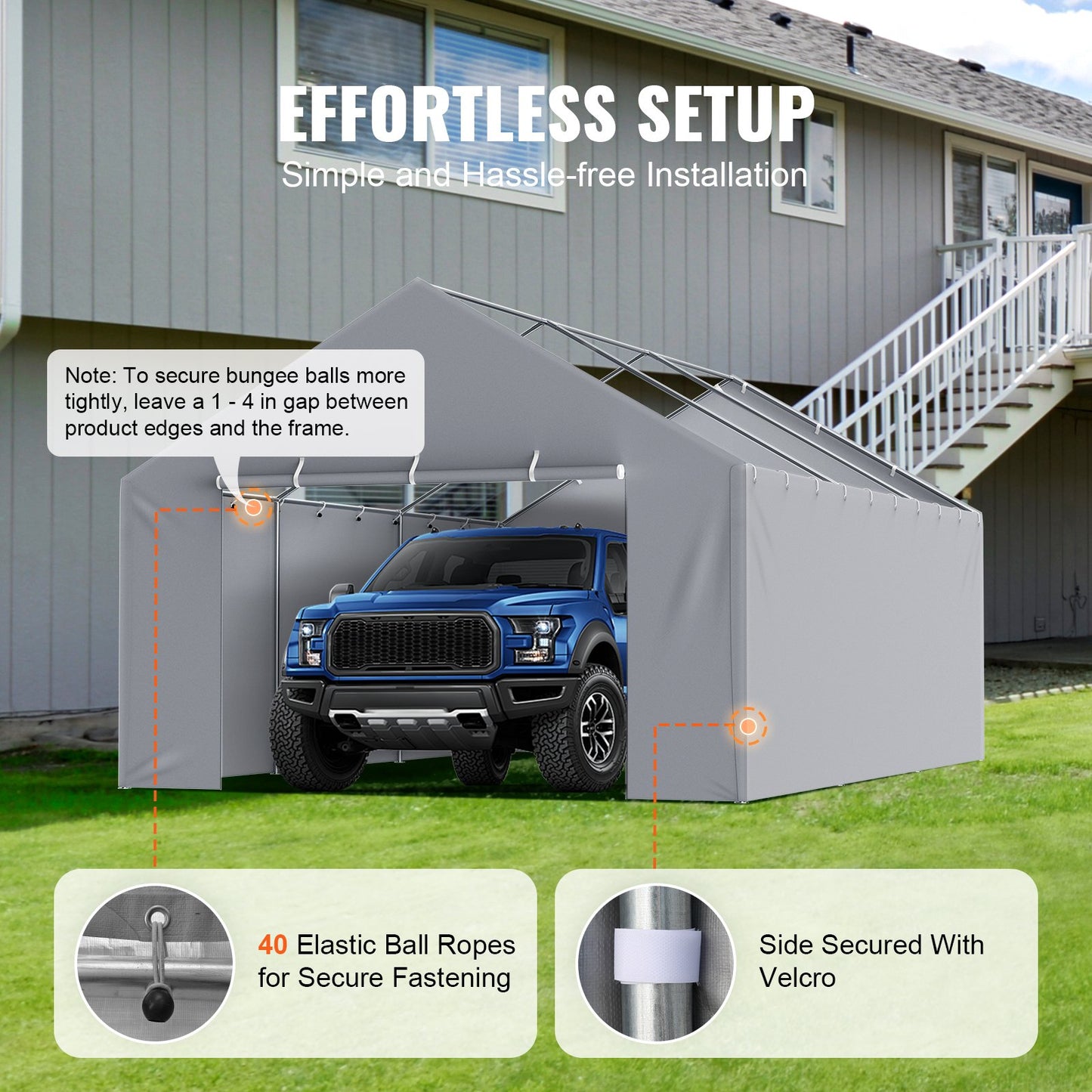 13x20 Ft Waterproof UV Side Wall Canopy Cover for Garage Shelter - Grey