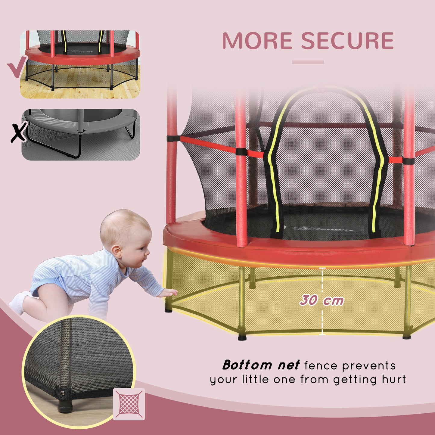Kids Trampoline with Enclosure Net - Red, 5FT for Ages 3-6
